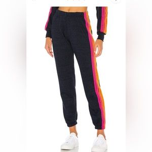 Aviator Nation 5 Stripe Sweatpants in Heather Navy Neon